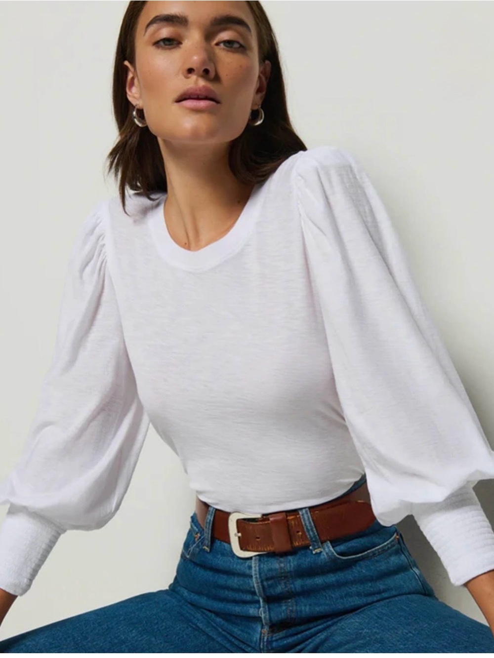 Nation LTD White Puff-Sleeve Long Sleeve Tee